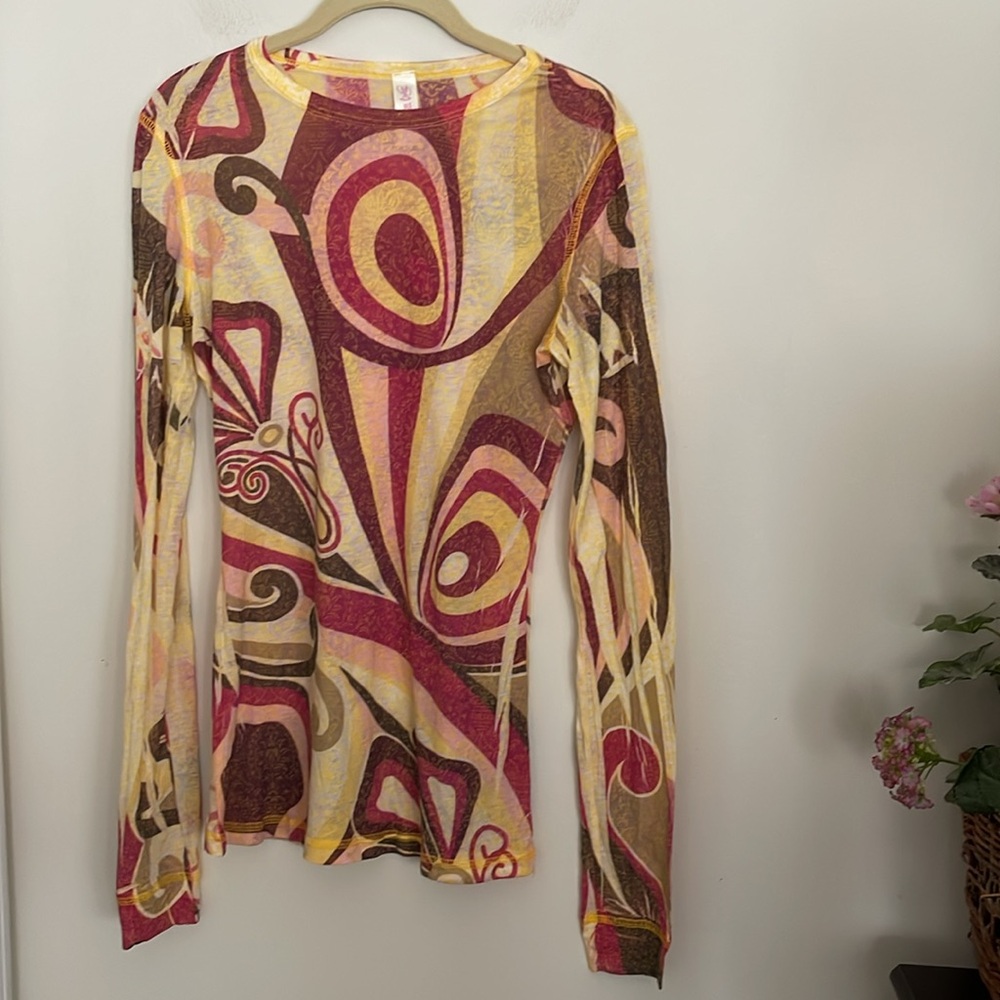 Vintage 90s American Twist Abstract Mesh Long Sleeve Top Y2K Grunge - Picture 2 of 12